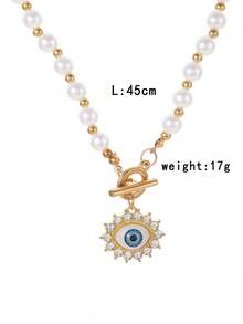 1pc Devil's Eye Fully Rhinestoned Eye Pendant Pearl OT Clasp Necklace - Eye - View 5