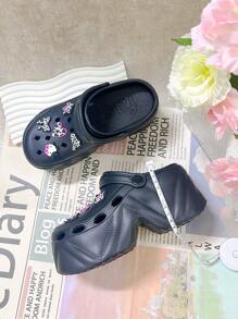 Einfarbige warme Hausschuhe für Innenräume, flauschige warme Fütterung, dicke rutschfeste Sohle, kuschelig bequeme Schuhe für den Winter, Hohe Absatz Sandalen