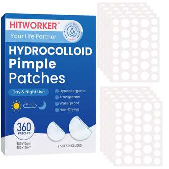 360 piezas Parches redondos de hidrocoloide para el acné, 360 piezas Parches para el acné, 360 piezas Parches para puntos de día y noche, suaves y no irritantes - Impermeables y transpirables, Parches correctores para el acné y manchas, Cuidado del rostro y la piel - Invisibles, ultra finos imprescindibles