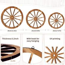 3 Pcs Wooden Wagon Wheel Decor, 3 Inch Vintage Western Style Wall Art, Farmhouse Wagon Wheel Rustic Yard Hanging Decor For Garden, Home, Bar, Garage