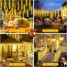 8pcs Meteor Tube LED String Lights, 30cm & 50cm Options, Warm White, White, Color, Blue For Outdoor Decoration, Suitable For Christmas Tree, Holiday, Garden, Patio, Porch