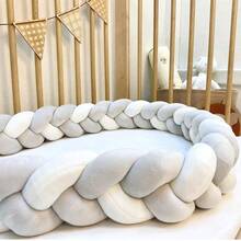 1 件婴儿床手工编织麻花针织保险杠垫，柔软厚实的婴儿摇篮、尿布台、婴儿车、婴儿床护栏