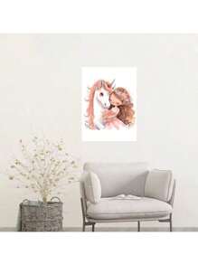 1/6PCS Optional Frame Posters Wall Arts Modern Pink Ballerina Girl Unicorn Butterfly Poster Kids Room Decorative Posters Wall Bedroom Decor ,Wall Art With Frame
