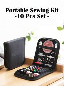 Portable 10-Piece Sewing Kit - Essential Household Sewing Tools, Perfect For Valentine's Day, Weddings, Birthdays, And Everyday Use, Compact And Stylish Design For Easy Storage And Travel, Includes Thread Box, Patching Needle, Threader, And Hand Stitching Supplies, Ideal Gift For Craft Lovers And Beginners - Black - View 3