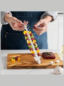 Brochettes réutilisables en acier inoxydable en forme d'arête de poisson - Bâtonnets de cuisson et de grillage pour l'extérieur, idéaux pour le bœuf, le porc, les crevettes, le poulet, les légumes et les fruits de mer. Outils de cuisine essentiels pour le grillage, accessoires de grillage d'extérieur