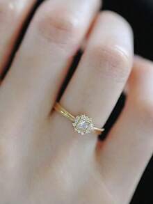 GAGAFEEL 1 Piece Of Delicate S925 Sterling Silver With Sparkling Square Cubic Zirconia Ring, Women's Birthday Party Gift - Gold - View 6