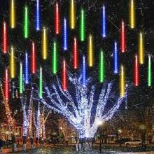 8pcs Meteor Tube LED String Lights, 30cm & 50cm Options, Warm White, White, Color, Blue For Outdoor Decoration, Suitable For Christmas Tree, Holiday, Garden, Patio, Porch