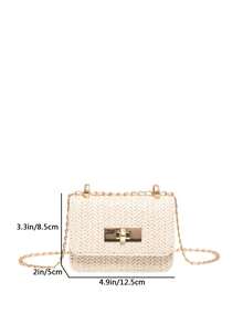Mini Square Bag New Design Women's Handbag, Quilted Diamond Pattern High-Quality Shoulder Bag, Braided Chain Flap Cover Small Bag, Cute Crossbody Purse Accessory - Beige - View 10