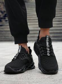 Men's Shock-Absorbing Breathable Splicing Letter Thick-Soled Lace-Up Low-Top Casual Shoes, Chunky Sneakers
