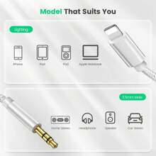 3,3 FT/100 cm Schwarz/Silber AUX-Kabel, USB-C/Lightning auf 3,5 mm Audio-Kabel, kompatibel mit iPhone 14 13 12 11 Pro Max Plus, Konversionsadapter Kopfhörerverlängerungskabel