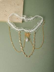 1pc Bride Leg Chain White Lace Trim Gold Chain With Butterfly & Heart Pendant Bridal Thigh Chain