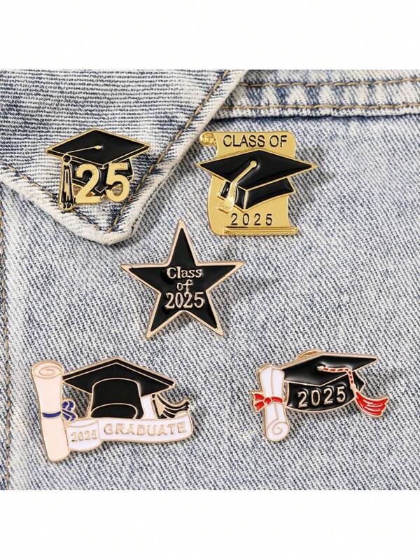 1/5pcs 2025 Graduation Season Bachelor'S Hat Metal Baking Paint Brooch Souvenir Student Gift Accessory Clothing Decoration Badge