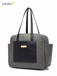 SOBOBA 1 件皮革拼布大容量多功能妈咪单肩包，适合婴儿车 - 彩色 - 查看 4