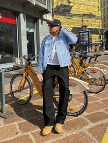 Herr långärmad trendig, avslappnad streetstyle-jeansjacka, mångsidig streetwear-collegejacka, höst - Ljustvätt - Visa 4