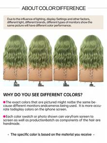 Grass Green Bob Wigs For Women Curly Wavy Wigs With Bangs Short Heat Resistant Synthetic Wigs For Party Costume Daily Wear Colorful Wigs - 草綠色 - 查看 8