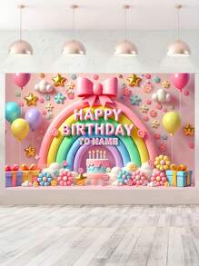 1pc Customizable Name Rainbow Bow Cake Birthday Party Background Fabric, Beautiful Personalized Wall Home Decor, Customizable DIY Pattern Party Decoration Wall Hanging, No Electricity Required Indoor/Outdoor Garden Decorations For Photo Booths, Entrances, Rooms, Three Sizes, Multi-Functional, Ornamental, Letter, Stylish, Modern, Colorful, Cute, Adorable, Casual, Custom, Personalized, Unique, Customized, Ideal Gifts For Him, Ideal Gifts For Her