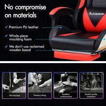 ALFORDSON Gaming Massage Chair, Massage Racing Chair With LED, Ergonomic Desk Chair With 150° Tilt, Retractable Footrest, PU Leather, Height Adjustable, 180 Kg Load Capacity - Red - View 5