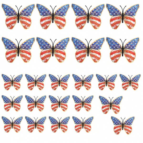 24 piezas Decoración de pared de mariposas 3D, suministros para fiestas del 4 de julio, pegatinas de mariposas decorativas desmontables para dormitorio, sala de estar, refrigerador, decoración del hogar, pegatinas con patrón de mariposas, pegatinas de PVC, paquete mixto de 2 tamaños, decoración de habitación, decoración de sala de estar