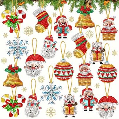 20pcs/Set DIY Christmas Diamond Painting Keychain Kit - Create Sparkly Mosaic Art For Backpacks And Gifts - Santa Claus And Snowman Characters