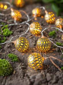 Solar Morrocan Ball String Lights Outdoor, 16.4ft 20 LED Metal Globe Fairy Lights For Christmas, Space-Themed Waterproof Decorative Lighting With 600mAh Nickel Battery, Push Button Control