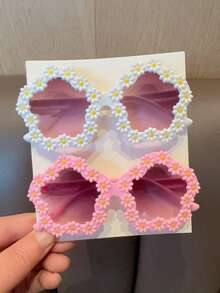 2/3/4pcs 2026 Cute Sunflower Design Fashion Glasses For Girls, Fashion Heart-Shaped Eyeglasses, Card Display Only, Excludes Shipping Fee - Multicolor - View 12