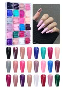 576Pcs False Nails Tips Coffin Colorful Artificial Acrylic Press On Nails Pre-Design Gel Nails Manicure Art Capsule For Girls Women Diy Decoration Nail Supplies Nails - Multicolor - View 5