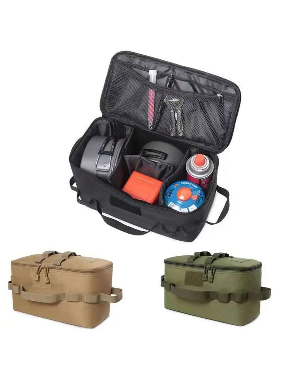 Outdoor Camping Utensil Storage Bag With Shoulder Strap, Waterproof Camping Cutlery Storage Bag With Handles, Tableware Storage, Miscellaneous Storage, Camping Small Bag, For Outdoor Picnic And Camping Essentials, Foldable With Customizable Compartments And Mesh Pocket, Camping Accessories, Multi-Functional Large Capacity General Party And Tool Storage Box, Anti-Collision