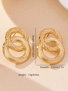 1 Pair Golden Metal Geometric Circle Stud Earrings For Women, Luxurious, Elegant, Fashion, Suitable For Mother's Day, Party, Banquet And Daily Wear