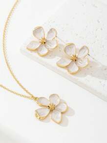 2 件套珐琅釉面花卉吊坠项链和耳环套装，简约、优雅、时尚，适合母亲节礼物、派对、宴会和日常佩戴