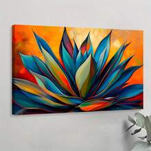 1Pc Solid Wood Frame Canvas Poster, Agave Desert Floral Theme Large Canvas Wall Art, Artwork Wall Painting For Gift, Bedroom, Office, Living Room, Cafe, Bar, Wall Decor, Home And Dormitory Decoration Ready To Hang - 亮橙色 - 查看 1
