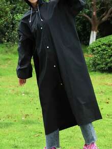 2件装黑色连帽加厚EVA雨披 - 透气、按扣设计、可重复使用、时尚雨披，适合徒步和通勤，轻便防水，防风雨装备 | 运动雨衣 | EVA防水保暖外套，闺蜜节、宠物、嘉年华