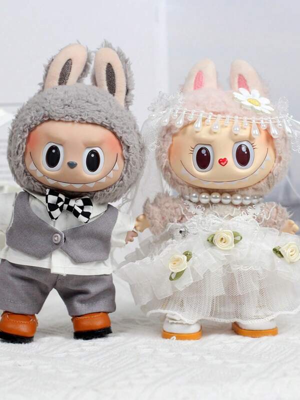 Conjunto de vestido de renda branca, decoração de bonecas Blindbox 1ª/2ª geração, roupas de boneca, decoração de cerâmica, vestido de noiva, terno, macarons (apenas roupas)