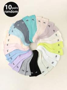 5 双女式可爱蝴蝶结中筒袜卡通动漫潮流时尚舒适长袜黑白灰色袜子 - 彩色 - 查看 10