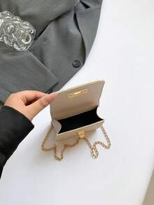 Mini Square Bag New Design Women's Handbag, Quilted Diamond Pattern High-Quality Shoulder Bag, Braided Chain Flap Cover Small Bag, Cute Crossbody Purse Accessory - Beige - View 9