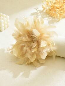 1 件手工编织波西米亚风格彩色人造羽毛花胸针，时尚发夹适合女性，日常，海滩度假，任何场合，送给爱人，朋友，妻子，母亲节，婚礼季节的母亲的绝佳礼物 - 米黃色 - 查看 2