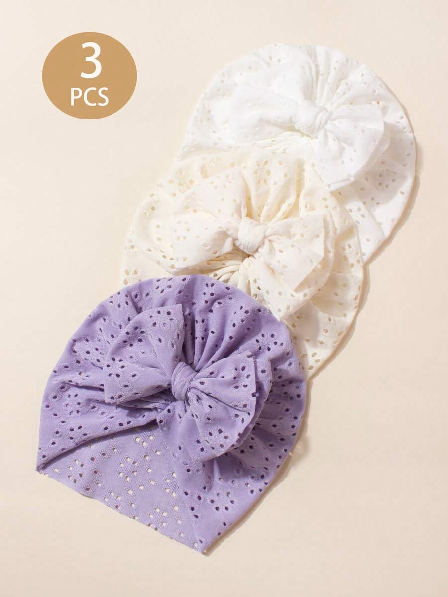 3 件装婴儿帽，蝴蝶结帽，柔软，透气，舒适，春夏系列，薄款帽子，女婴帽，小女孩春夏服装 - 彩色 - 查看 1