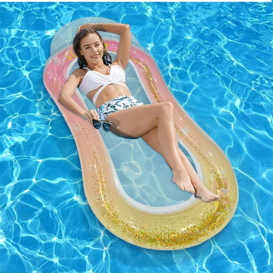 2025 Popular Floating Raft, PVC, Lounge Chair, Floating Bed, Glitter Orange Powder Gradient Inflatable Floating Raft, Gradient Wave Floating Raft, Essential For Summer Water Play