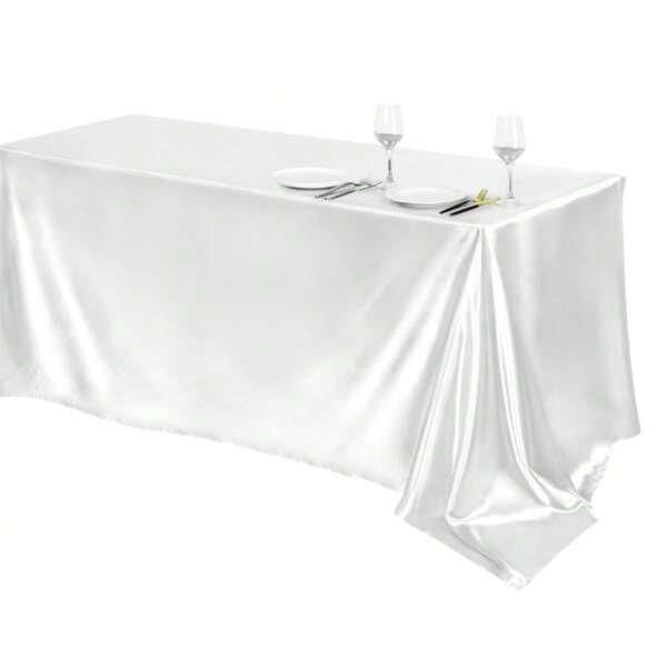 1pc Bulk White Satin Table Cloth, 140x180/220/275cm Rectangle Smooth Silk-Like Fabric Table Cover For Wedding, Party, Event