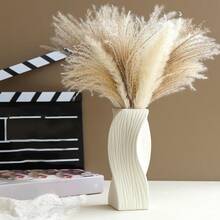 1 件，扭曲纹理塑料花瓶，肋槽纹理花瓶，蒲苇，装饰花瓶，现代家居装饰，北欧波西米亚简约花瓶，适用于客厅、卧室、婚礼、餐桌、办公室、装饰配件 - 白色 - 查看 1