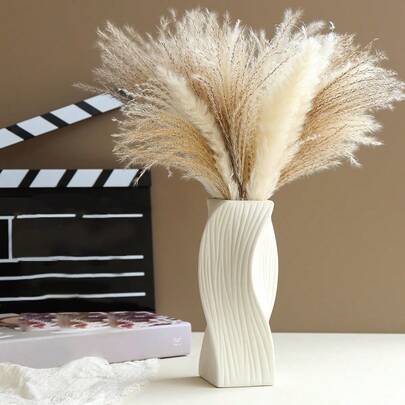 1 件，扭曲纹理塑料花瓶，肋槽纹理花瓶，蒲苇，装饰花瓶，现代家居装饰，北欧波西米亚简约花瓶，适用于客厅、卧室、婚礼、餐桌、办公室、装饰配件