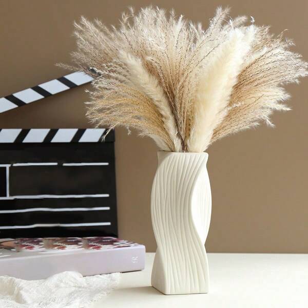1pc, Twisted Textured Plastic Vase, Ribbed Groove Textured Vase, Pampas Grass, Decorative Vase, Modern Home Decor, Nordic Bohemian Minimalist Vase For Living Room, Bedroom, Wedding, Dining Table, Office, Decorative Accessories Gifts Birthday Graduation Room Decor Flower Vase Glass Vase