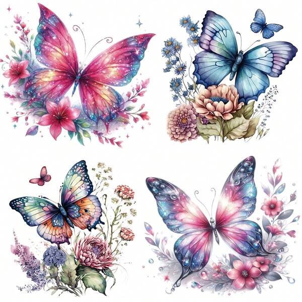 Autocollants décoratifs amovibles en PVC colorés avec papillons et fleurs, réutilisables et autoadhésifs pour le salon, la chambre, la cuisine, la salle de bain, les ordinateurs portables et plus encore