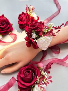 1pc/6pcs Polyester Rose Wrist Corsage, Casual Wedding Accessories For Bride, Bridesmaid, Wedding Party, Banquet Valentine's Day Accessories - Wrist Flower - View 8