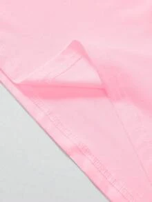 女士休闲蝴蝶印花圆领短袖T恤 - 粉色 - 查看 4