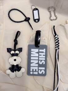 HXXOOS Uma Peça Tag de Identificação e Chaveiro de Cão em Estilo INS - Pingente de Bolsa Fofo de Schnauzer com Etiqueta "ISSO É MEU!", Acessório de Viagem para Mulheres, Presente para Ela, Pendente para Mochila, Bolsa de Ombro, Mala