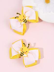 2pcs Honey Bee Hair Clips For Girls Adorable Yellow Bee Bow Hair Clips Grosgrain Ribbon Bow Alligator Clips Spring Hairpins Kids Baby Hair Accessories - Yellow - View 8