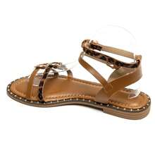 Western Style Flat Sandals With Crescent-Shaped Straps And Decorative Buckles - Camel - View 4