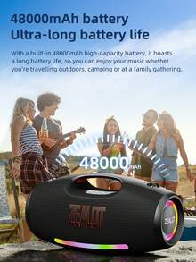 Altavoz inalámbrico portátil ZEALOT S89 de 250W, graves potentes de sonido envolvente 3D, batería de 48000mAh de larga duración, compatible con teléfonos móviles/tabletas/TV, admite tarjeta SD/USB/AUX, permite conectar 2 altavoces en serie para doblar el sonido, adecuado para coche/exterior/camping/fiesta - Unitalla - Ver 9