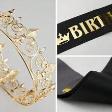 生日国王皇冠和绶带，皇家金色国王皇冠男士派对装饰舞会生日礼物男士国王选美皇冠，圣诞节 - 彩色 - 查看 9