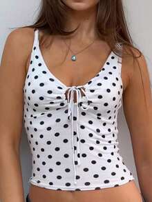 复古古典波点褶皱吊带背心夏季度假上衣沙滩无袖背心Y2K上衣